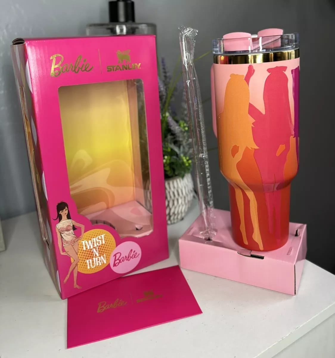 Barbie themed tumbler with packaging 