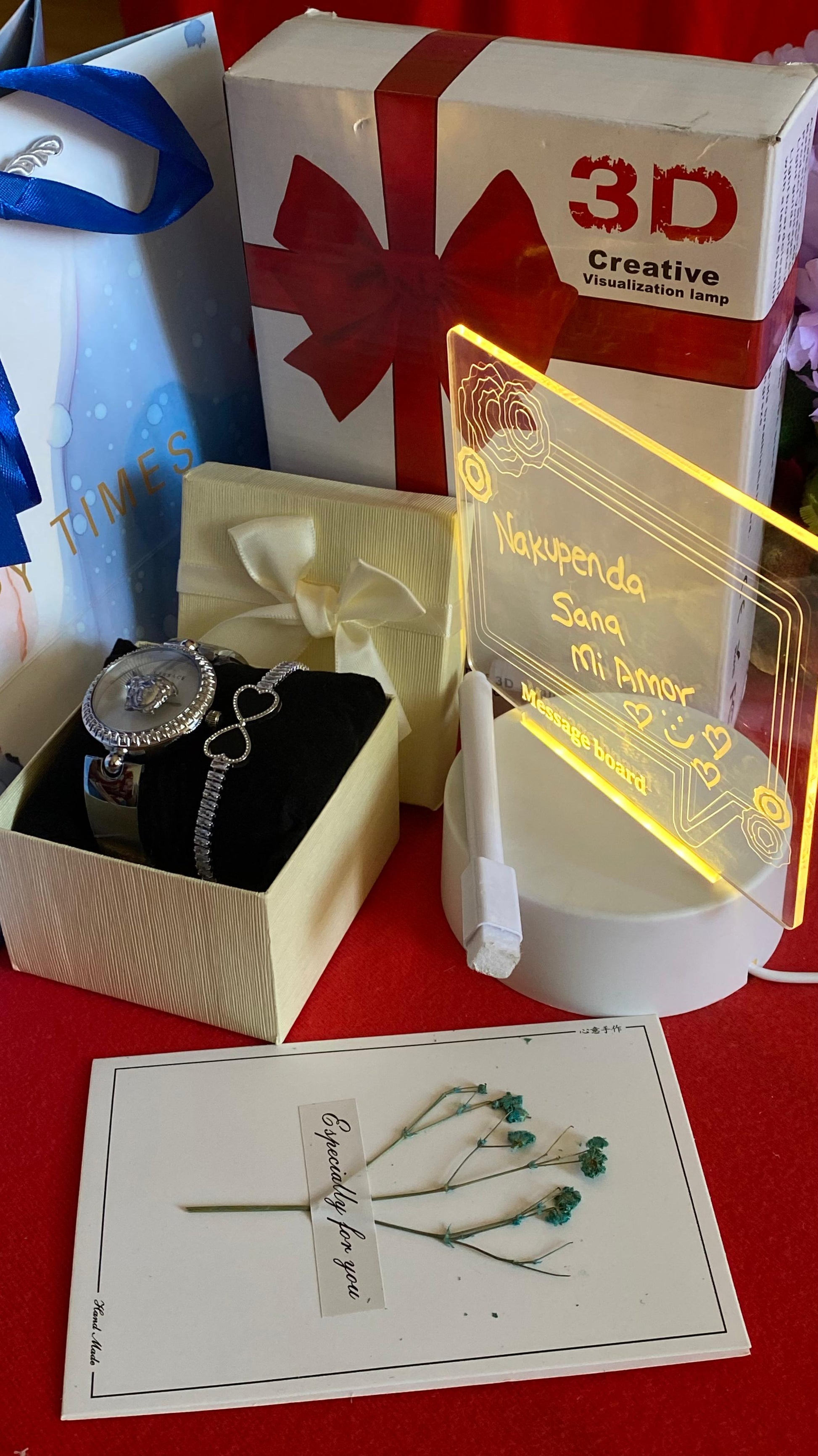 Neon sign with text and jewelry box