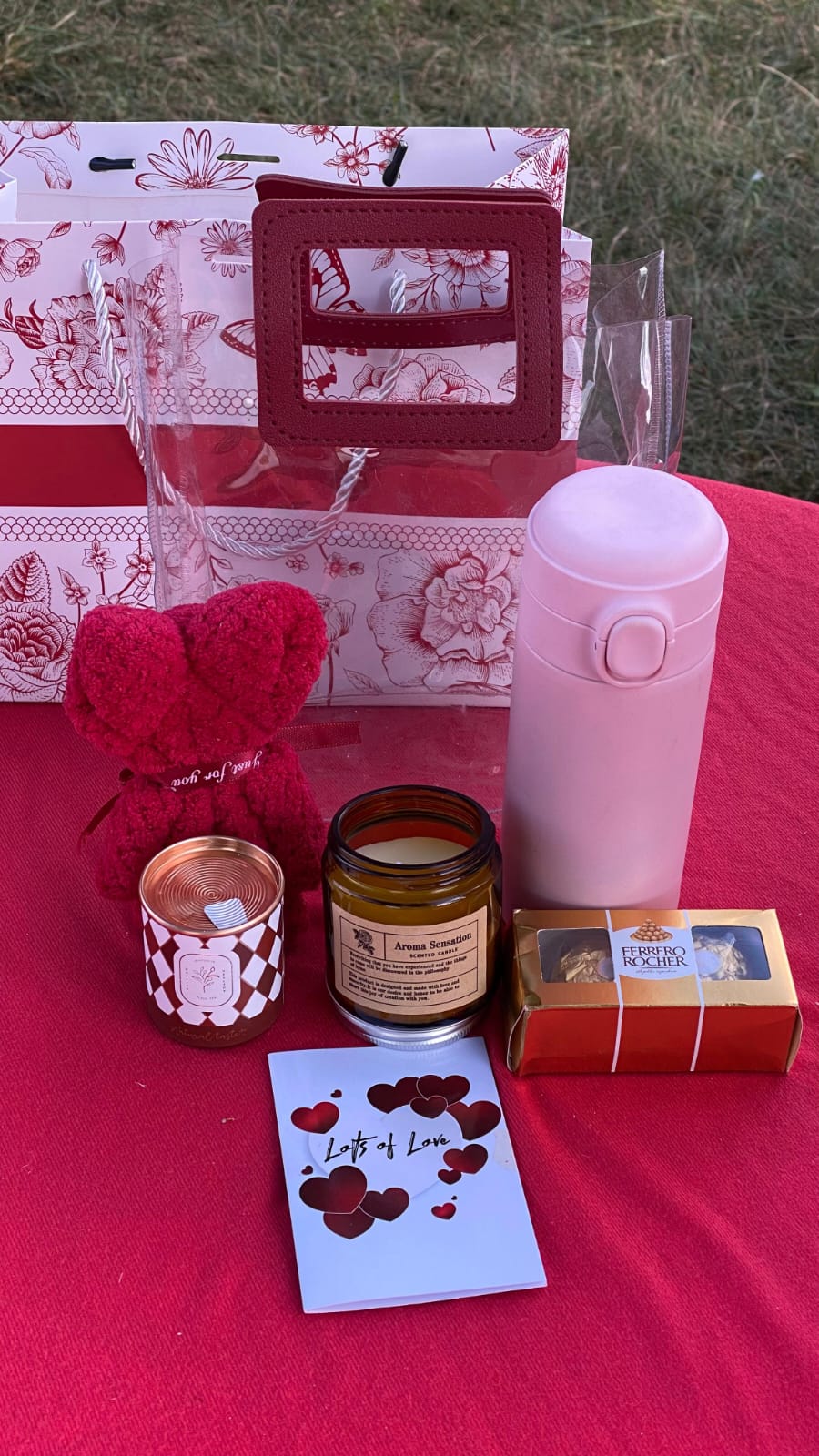 Valentine's Day gift set with teddy bear and candles 