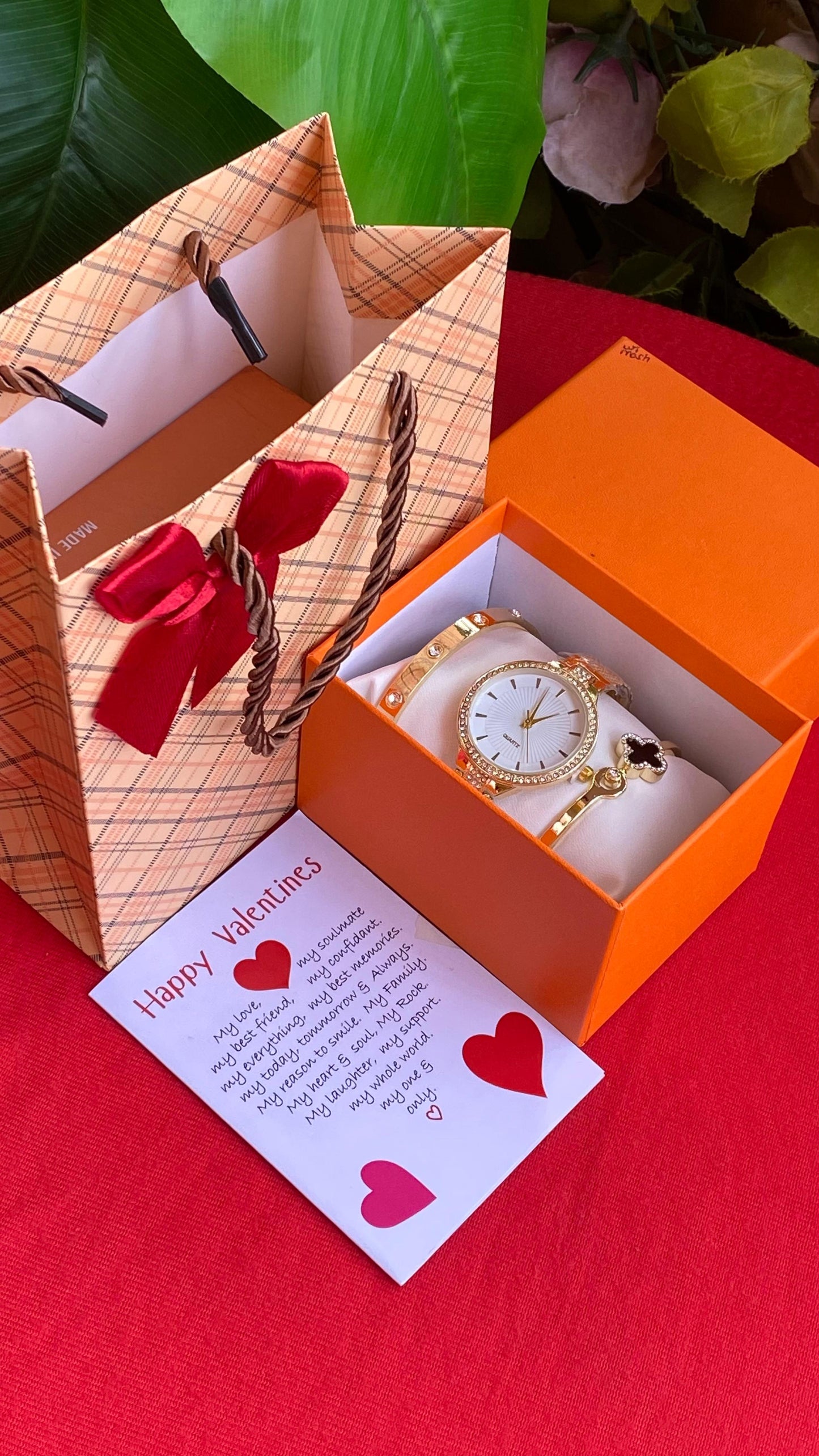 Valentine's card on a red surface 