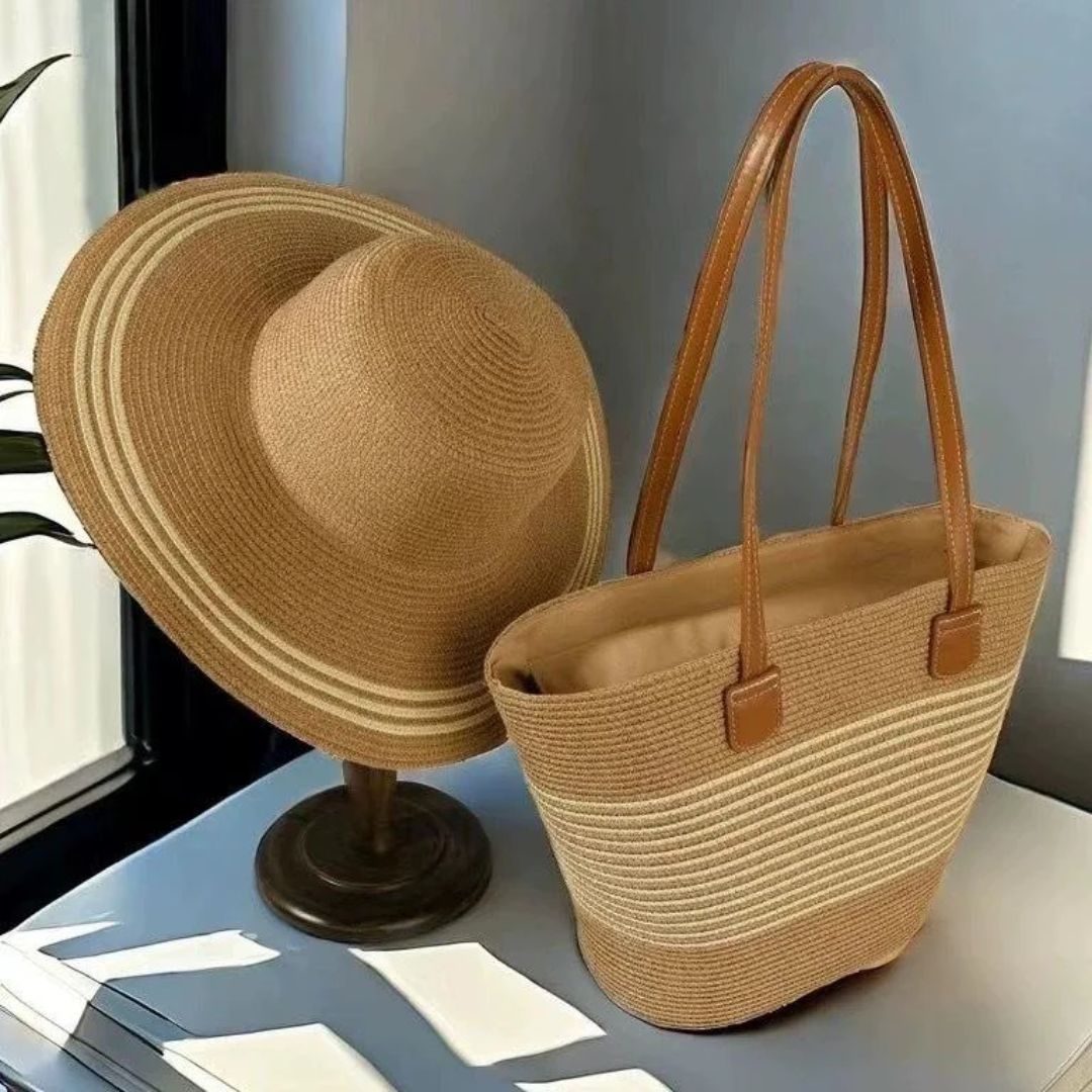 Ladies Straw Bag with Matching Summer Hats