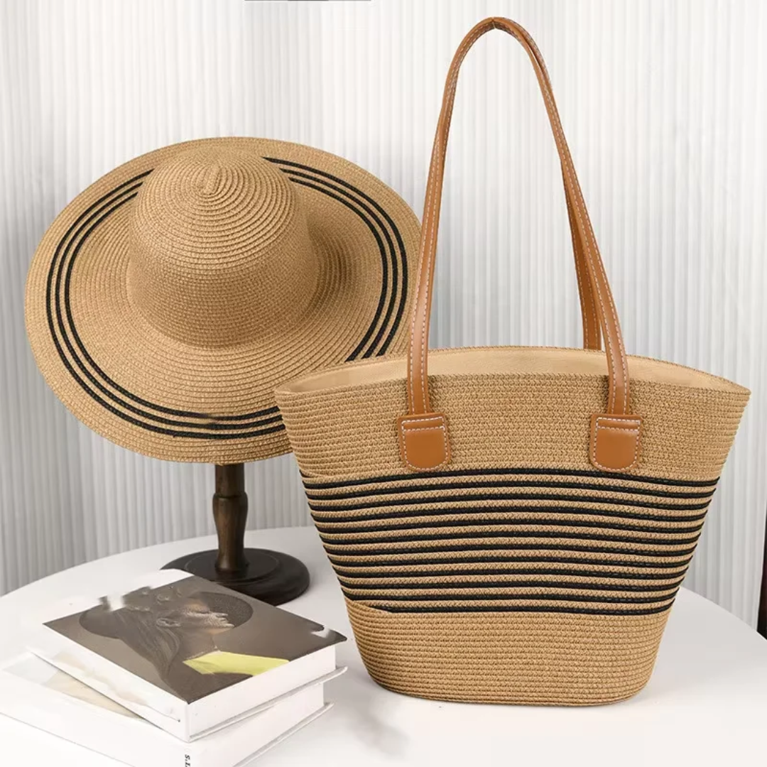 Ladies Straw Bag with Matching Summer Hats